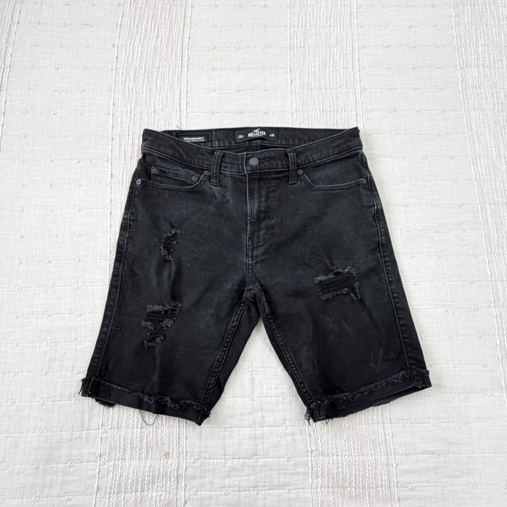 Hollister Skinny Denim Short Mens 31 Black Distressed Advanced Stretch 9in